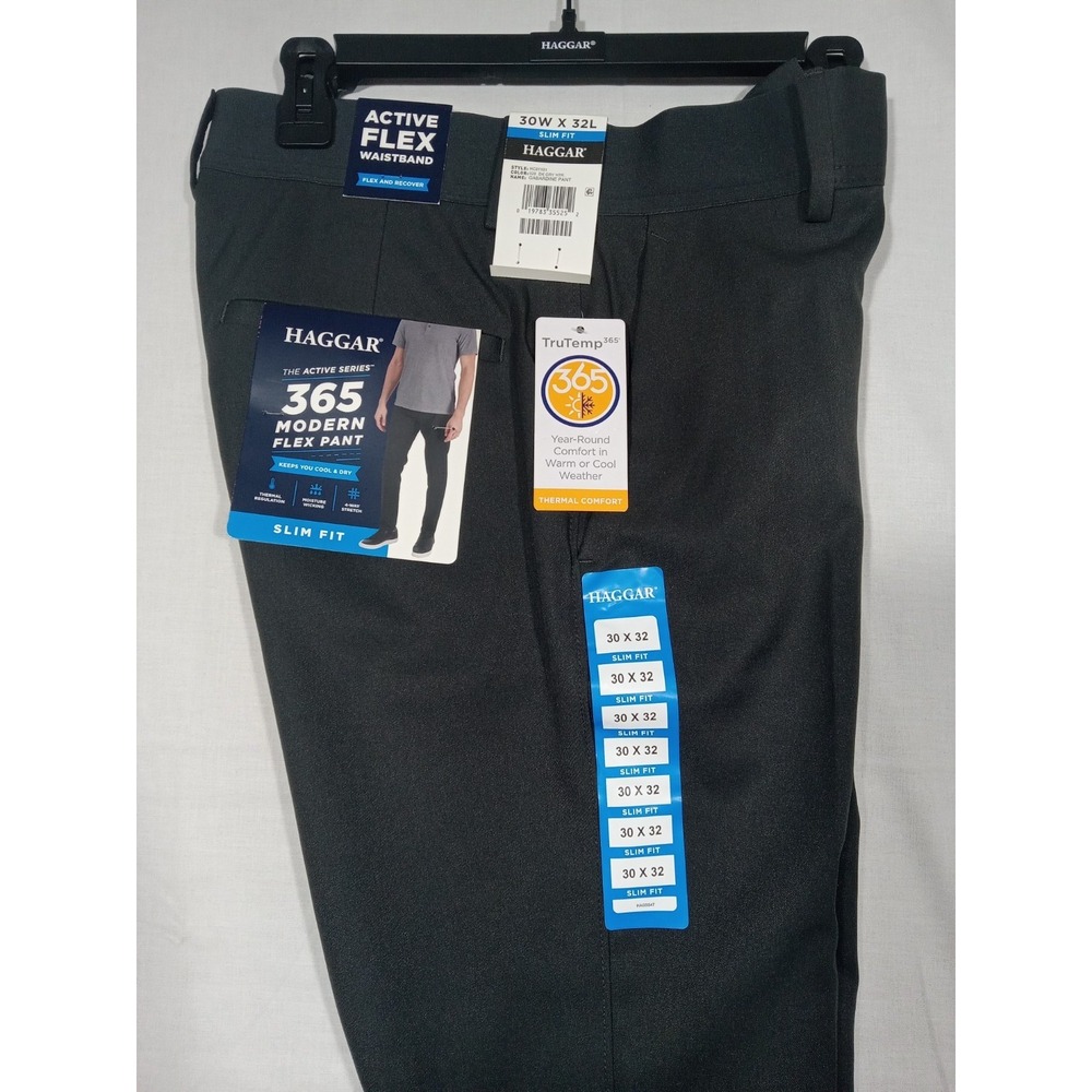 Haggar Men's 365 Modern Flex Pants 30x32 Dark Gray Slim Fit
